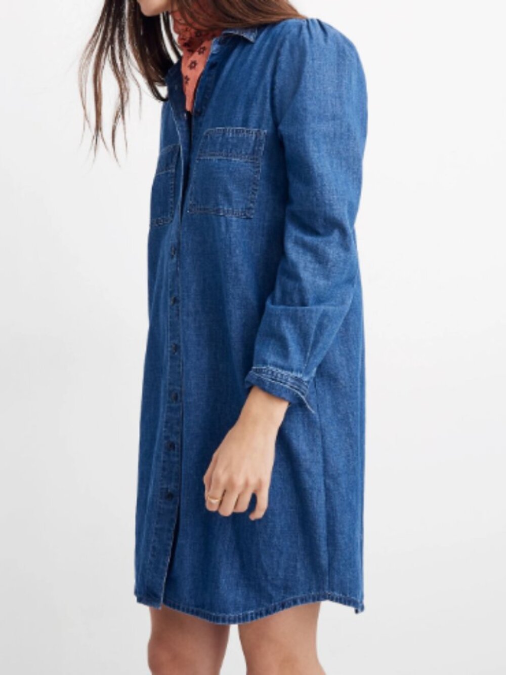 Madewell Denim Puff-Sleeve Shirtdress, Harris Wash, Long Sleeve - Womens Medium